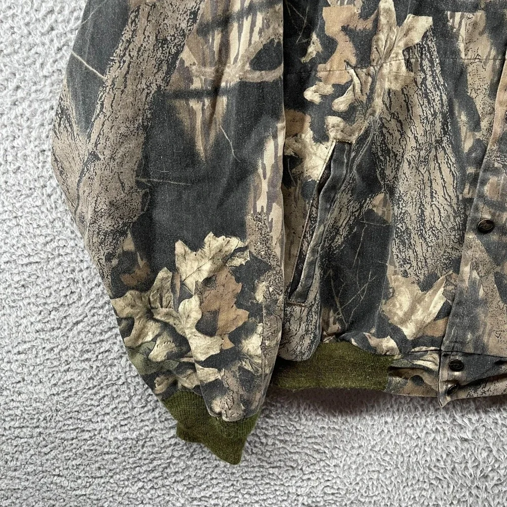 Vintage Mossy Oak Fits Large Hunting Camo Snap Up Jacket Long Sleeve Outdoor USA